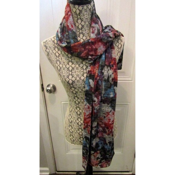 Pure Amici Scarf Floral Super Soft Long Blue Pink Red Gray NWT - Picture 2 of 6